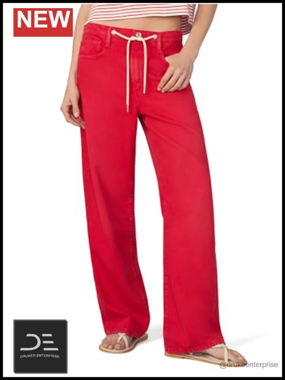 Oversized Baggy Low Rise Straight Leg Denim Jeans with Drawcord